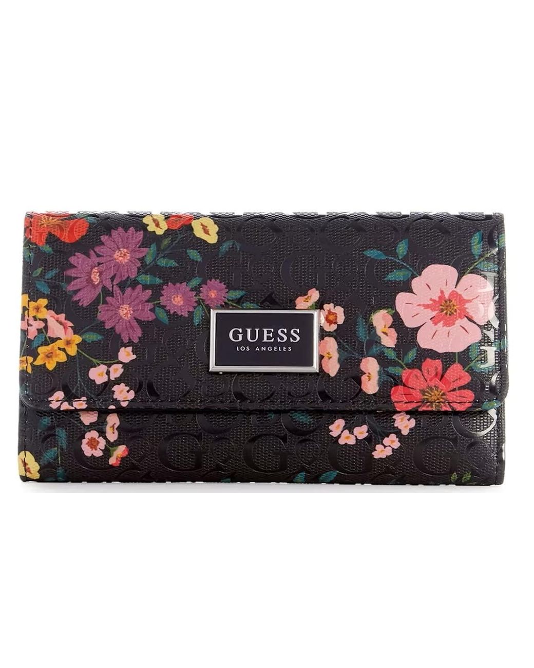 Pochette a portafoglio sottile con stampa floreale rosa con logo da donna  di Guess in Nero | Lyst