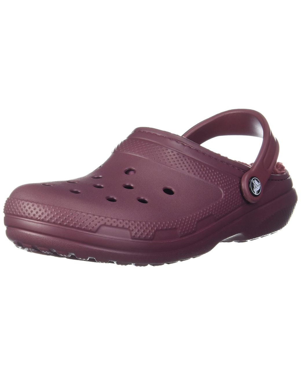 maroon fuzzy crocs