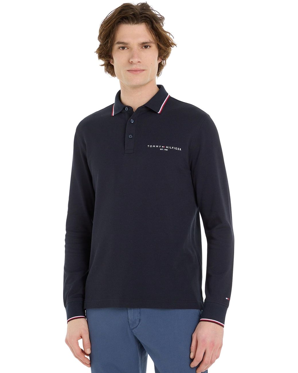 Tommy Hilfiger Long-sleeve Slim Fit Polo Shirt in Blue for Men | Lyst UK