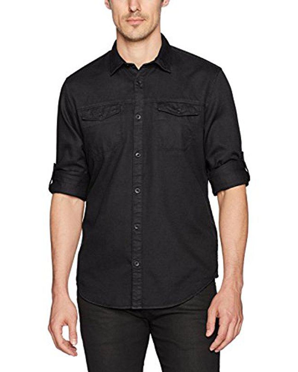 Calvin Klein Jeans Long Sleeve Roll Up Dobby Mixed Media Button Down Shirt  in Black for Men | Lyst