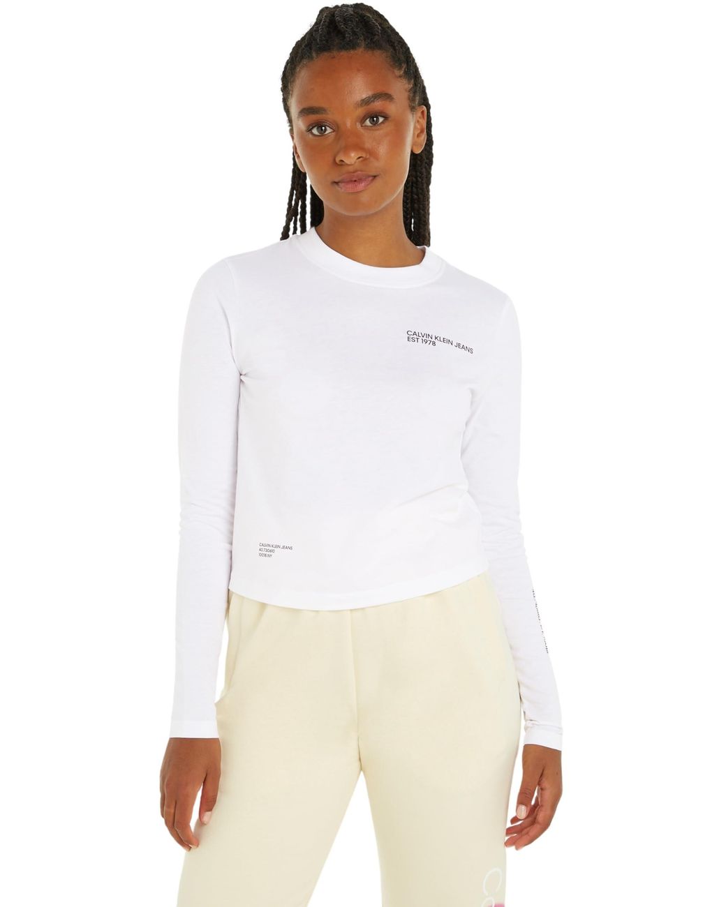 Calvin Klein Langarmshirt Multi Placement Basic in Weiß | Lyst DE