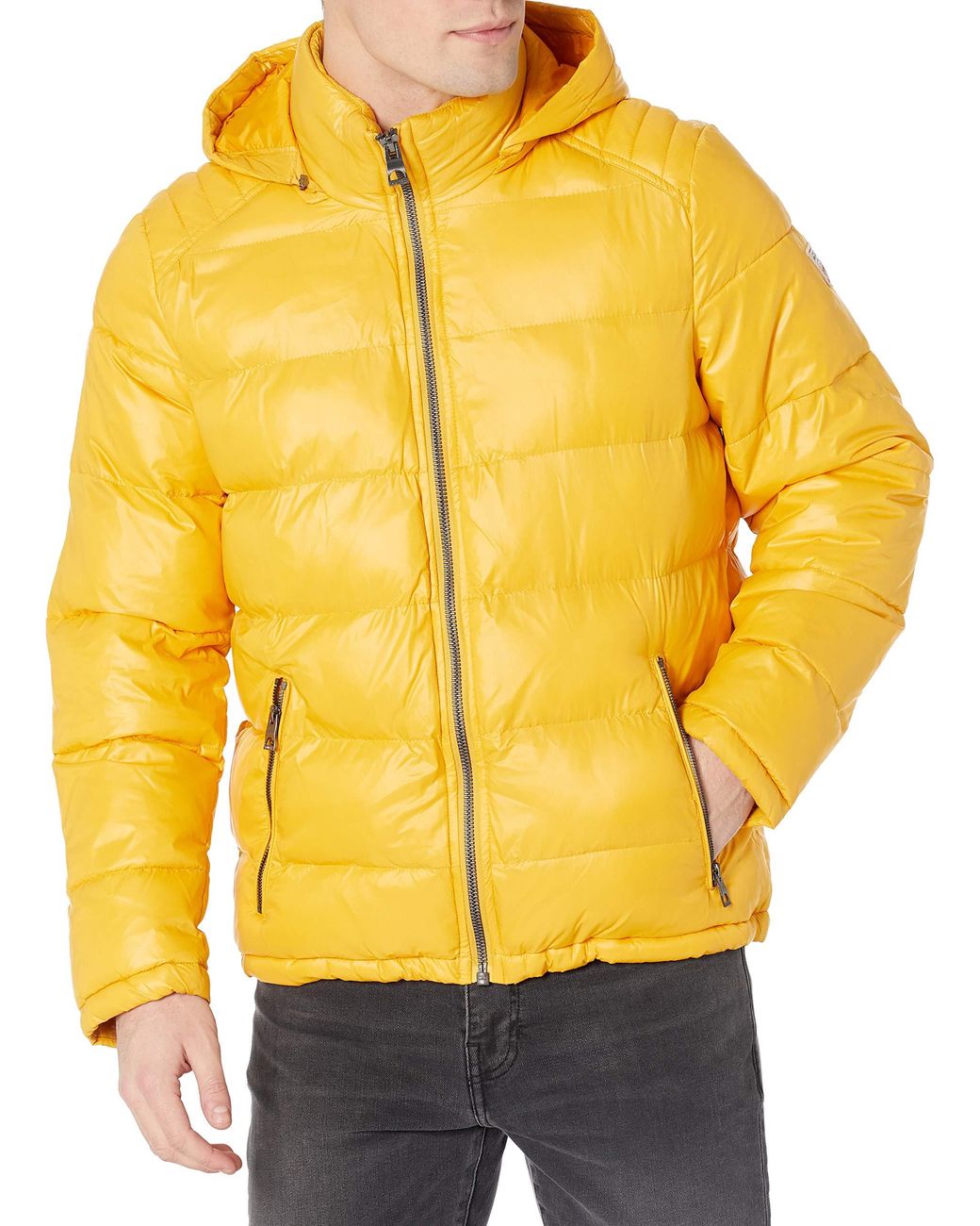 Guess Mid-weight Puffer Jacket With Removable Hood in Deep Yellow ...