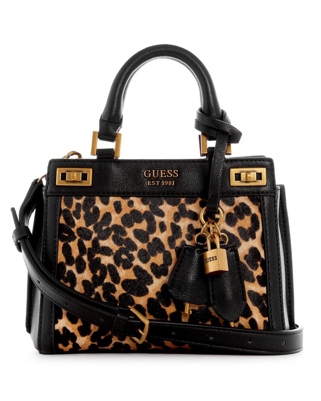 Black Guess Tasche Leo Print GUESS Handtaschen Aus Baumwolle