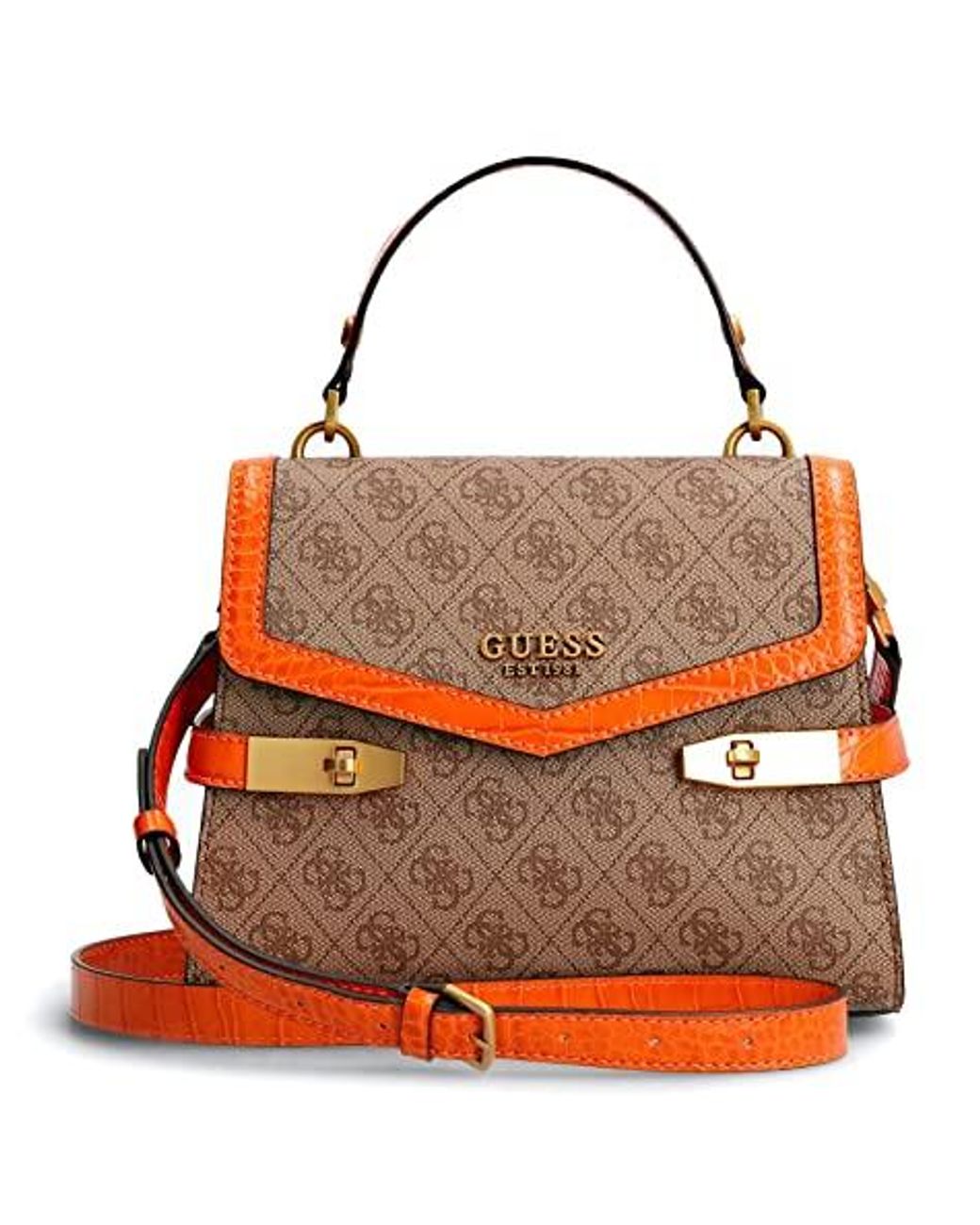 Guess Zadie Logo Top Handle Flap Bag Latte/orange in Brown Lyst UK