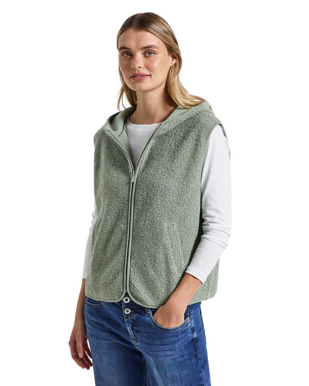 Warme Damenweste Street One Damen Teddy-Weste Mit Strickkragen - Gemütliche Winterweste Strickweste Damen ärmellos