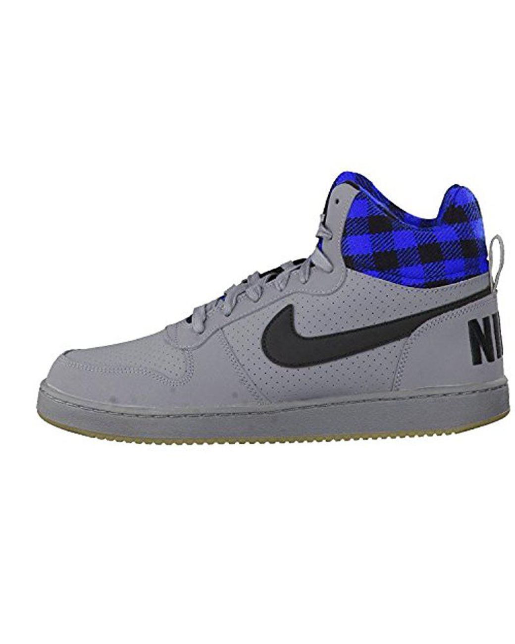 Nike Leather Court Borough Mid Basketball Shoes in Black-Blue-Grey 