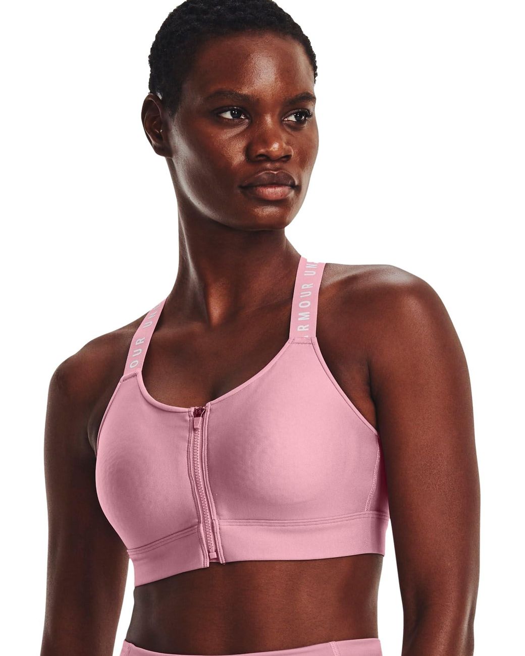 Under Armour Ua Infinity High Zip Sports Bra in Pink