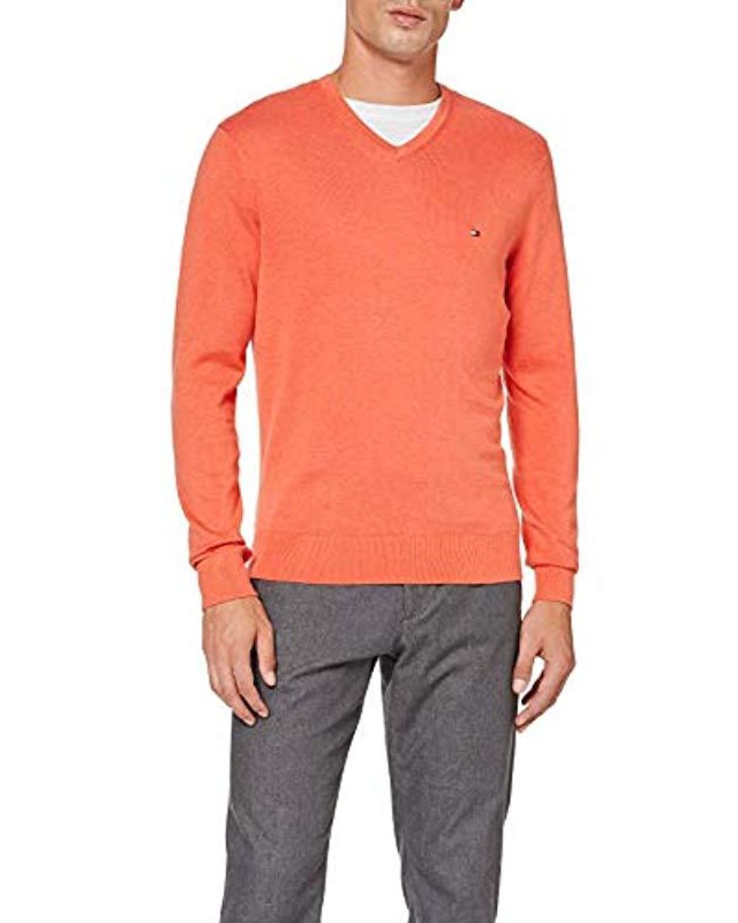 Sweaters Clothing, Shoes & Accessories Tommy Hilfiger Men's Orange L/S Pull  Over V-Neck Pima Cotton Sweater myself.co.ls