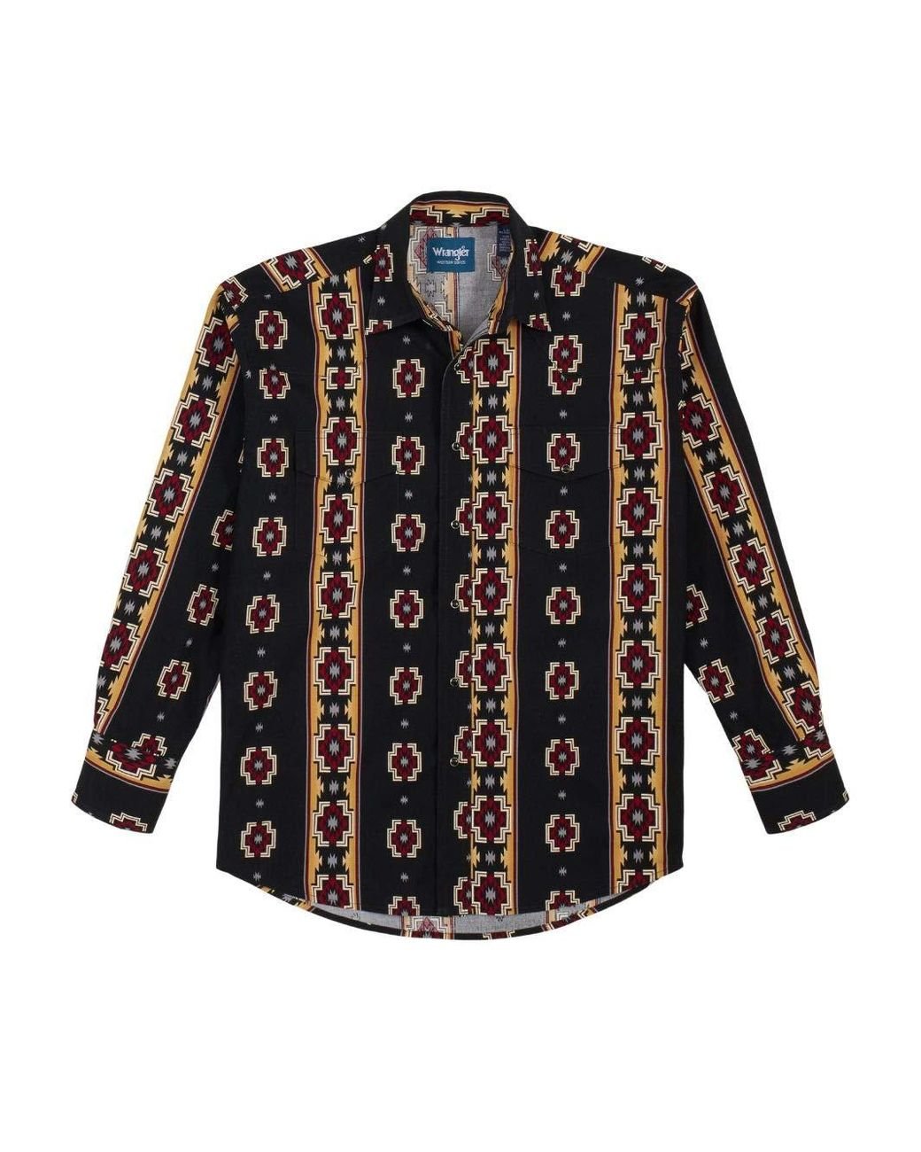 Wrangler Western Checotah Aztec Print Long Sleeve Snap Shirt in Black for  Men | Lyst UK