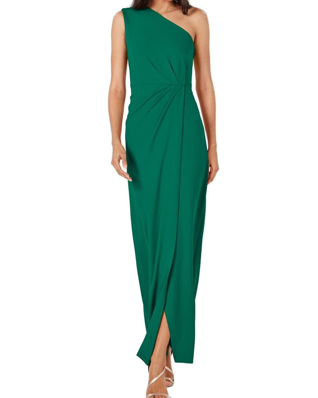 Calvin Klein One Shoulder Gown With Waist Ruch in Green Lyst