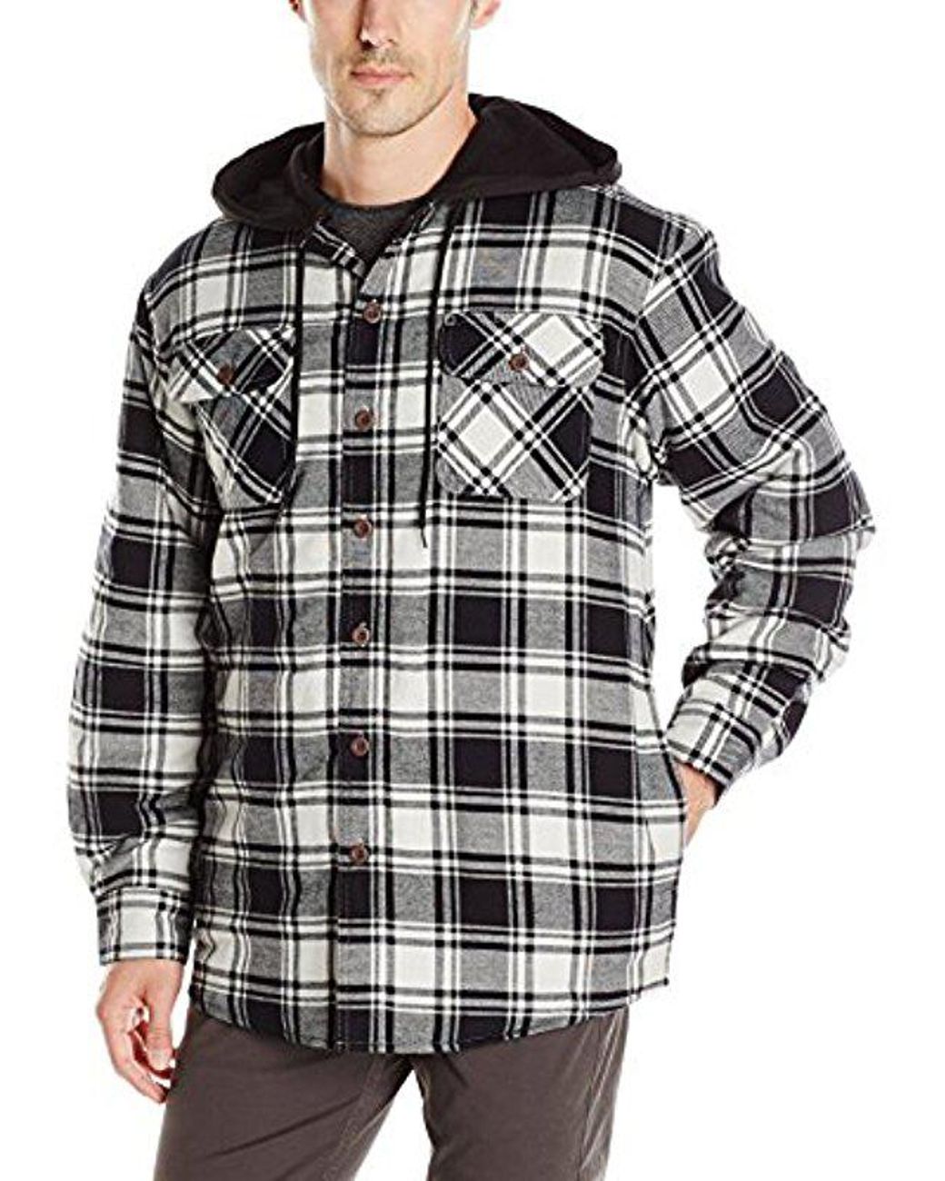 Wrangler Authentics Men’s Long Sleeve Quilted Line Flannel Jacket with Hood 