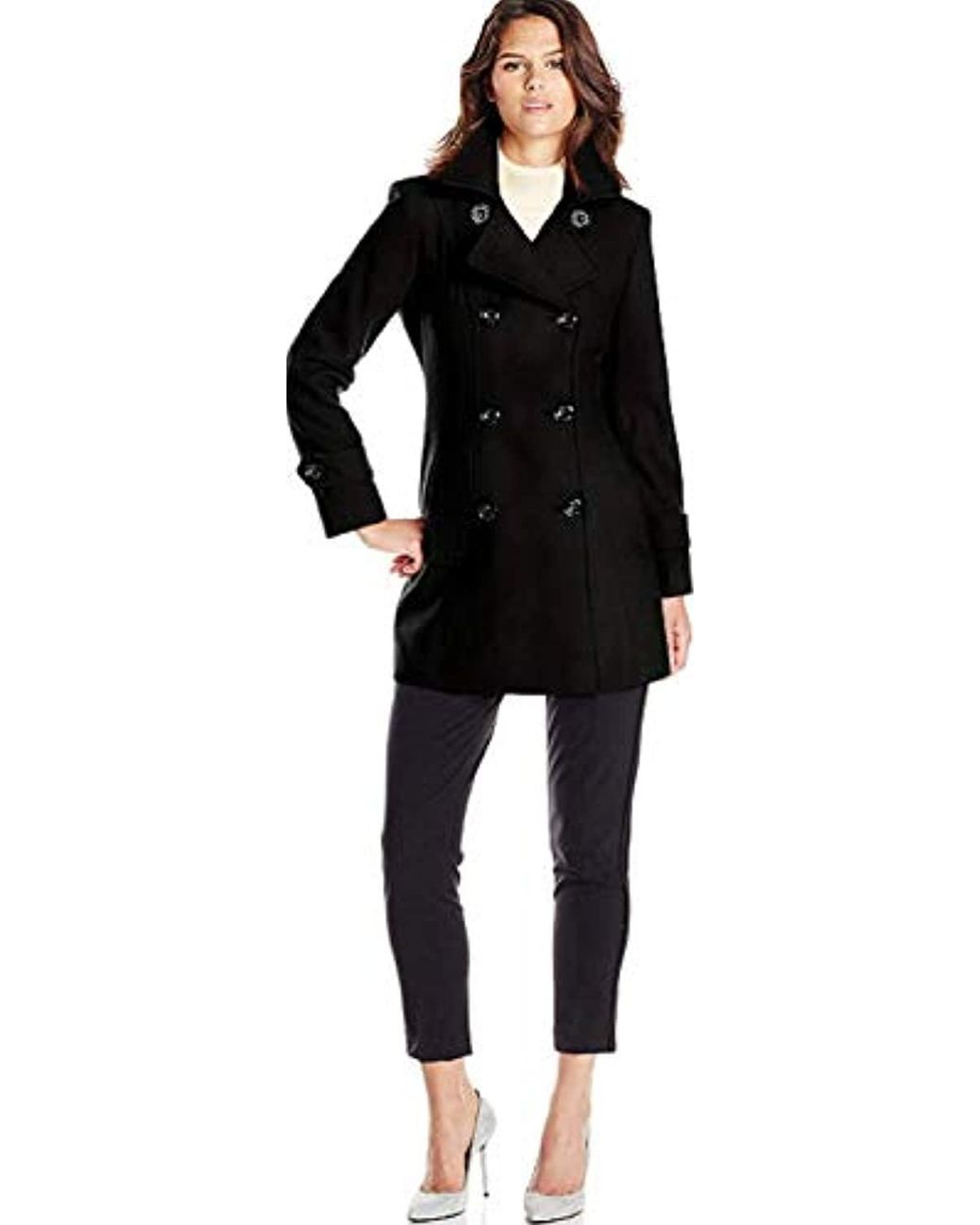 Anne Klein Wool Classic Double Breasted Coat Plus Size in Black - Save ...