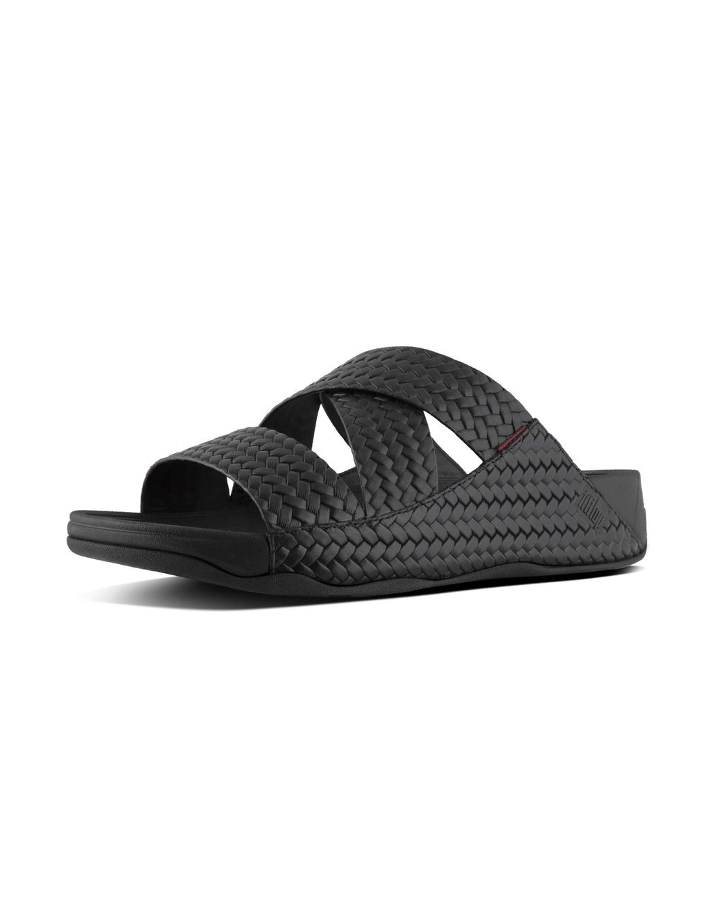 Fitflop S Chi Slide Woven Embossed Leather Sandal Shoes Black for Men ...