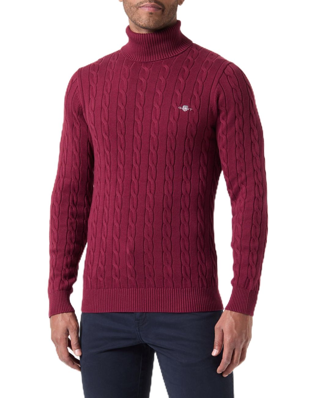 GANT Cotton Cable Turtle Neck Pullover Sweater in Red for Men Lyst UK