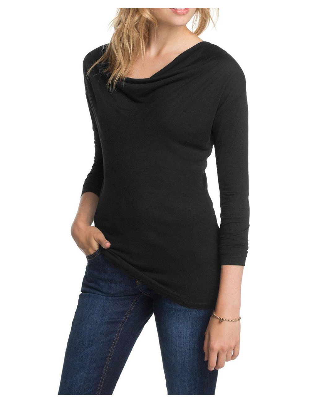 Esprit Edc By Shirt Met Lange Mouwen Met Waterval Uitsparing in het Zwart Lyst NL
