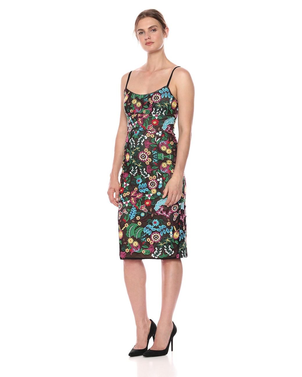 BCBGMAXAZRIA Womens Floral Embroidered Bustier Midi Dress