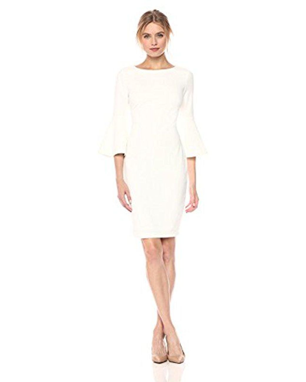 Calvin Klein 3/4-peplum Sleeve Sheath Dress in White | Lyst