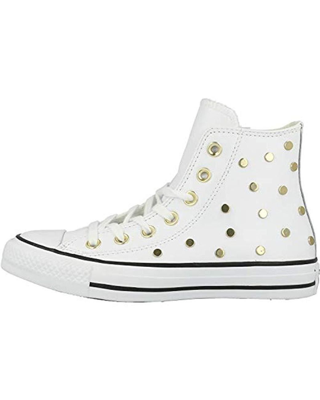 white converse with gold studs