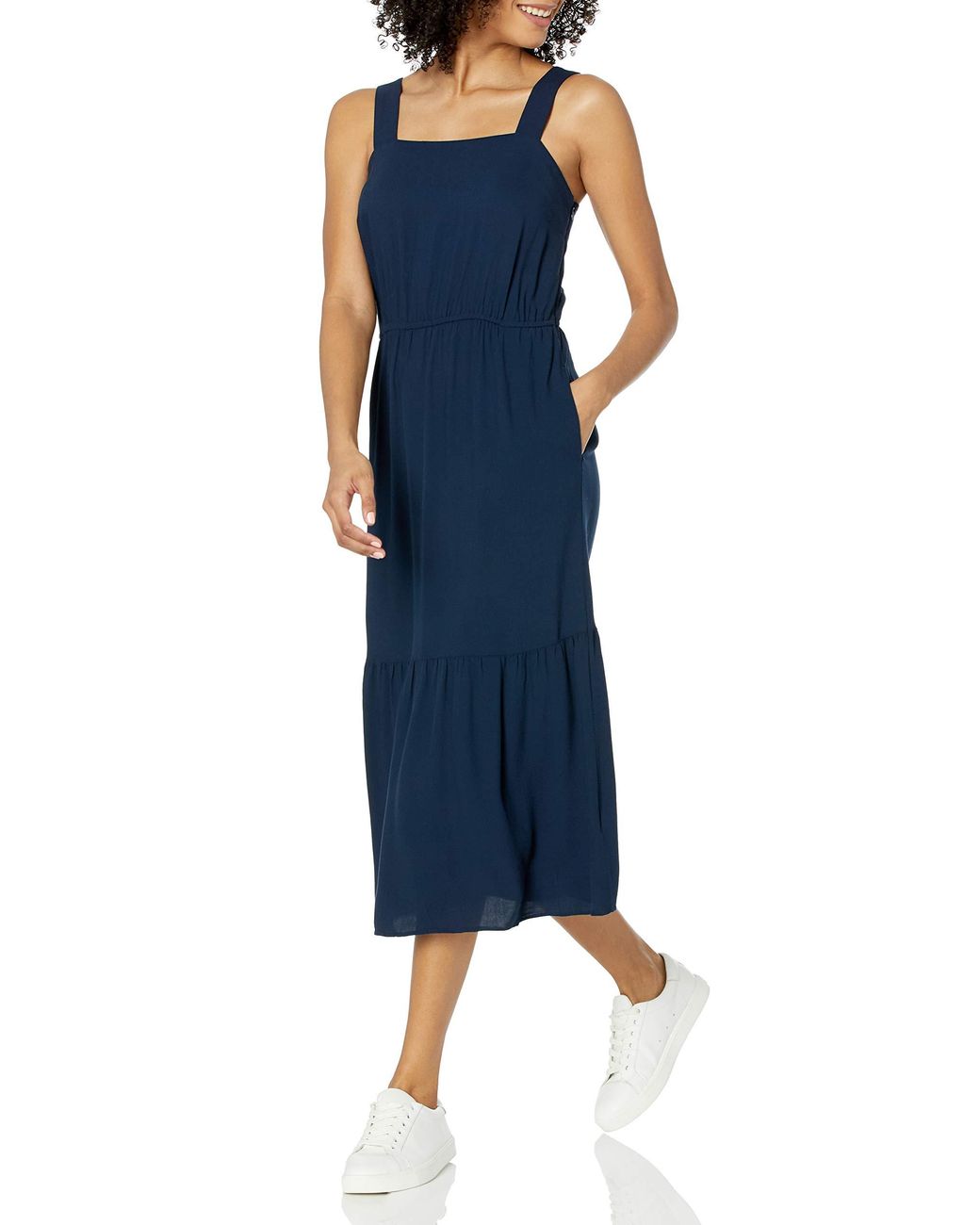 Amazon Essentials Fluid Twill Tiered Midi Summer Dress in Blue | Lyst