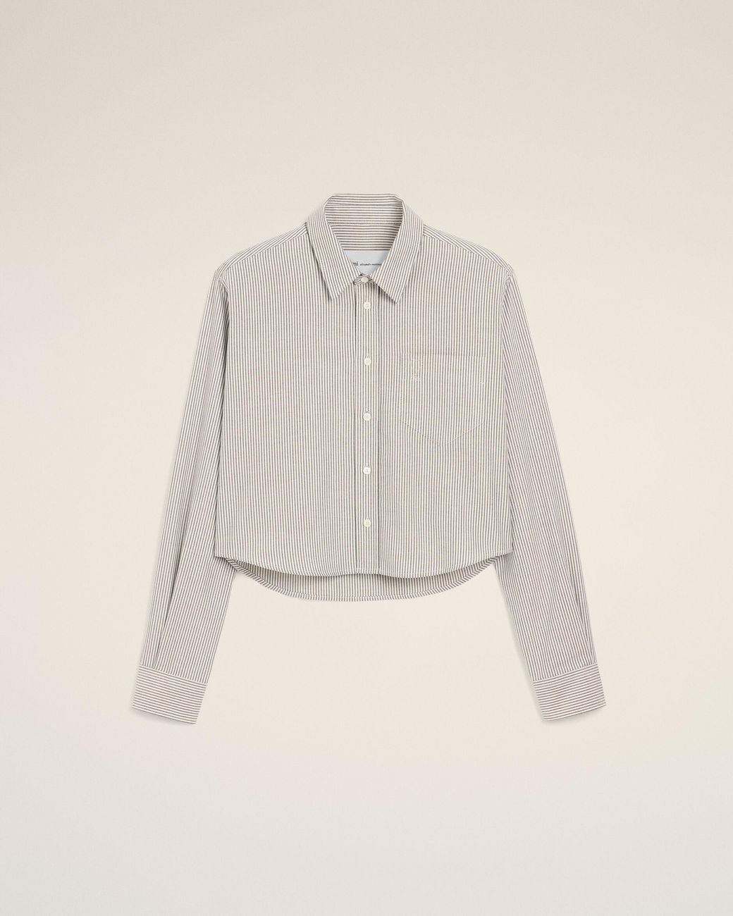AMI Natural Cropped Striped Cotton Shirt With Embossed Ami De Coeur