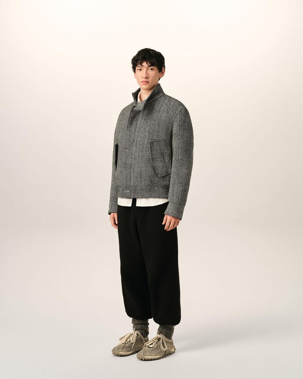AMI Gray Wool Padded Harrington Jacket
