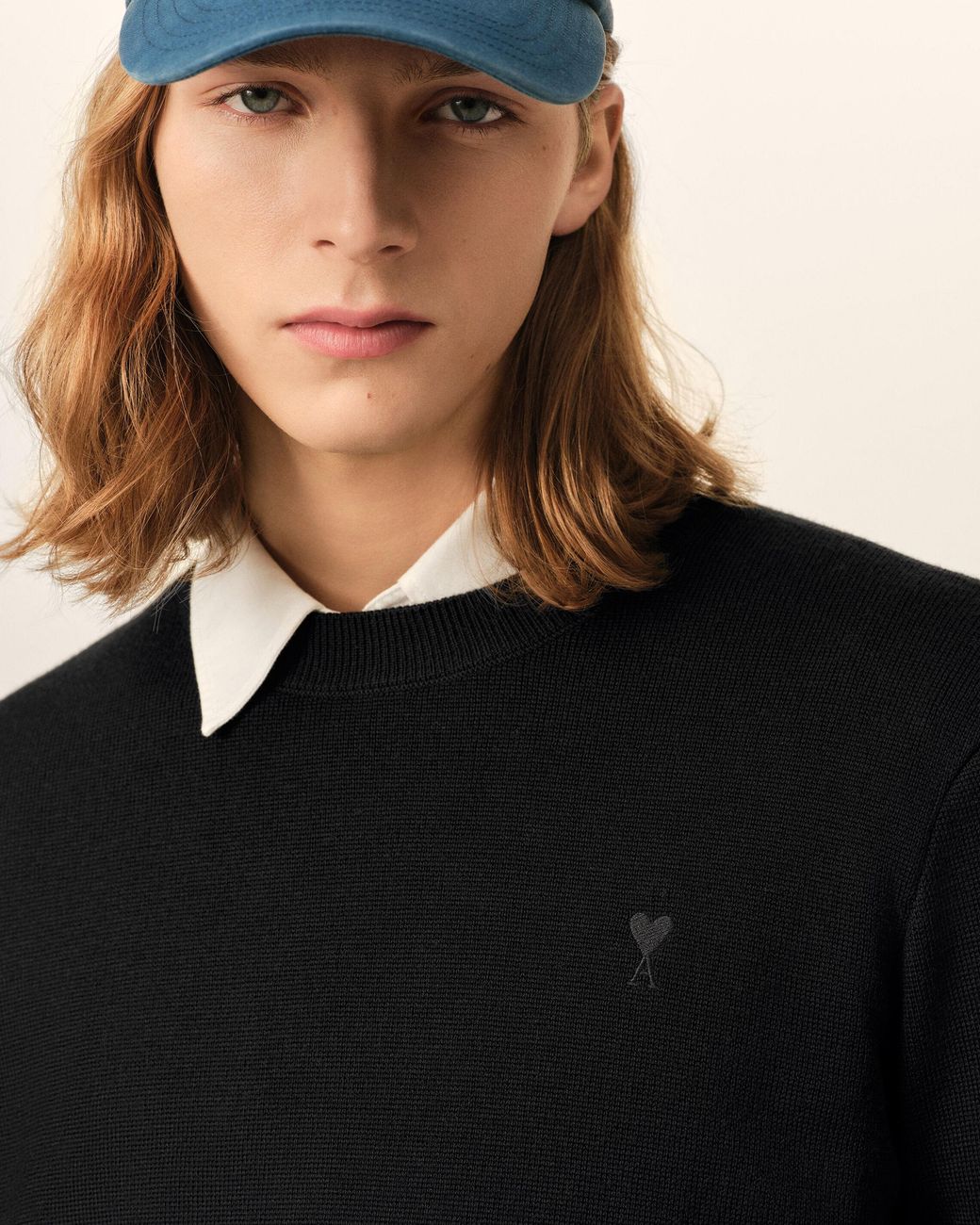 AMI Black Crewneck Wool Sweater With Ami De Coeur for men