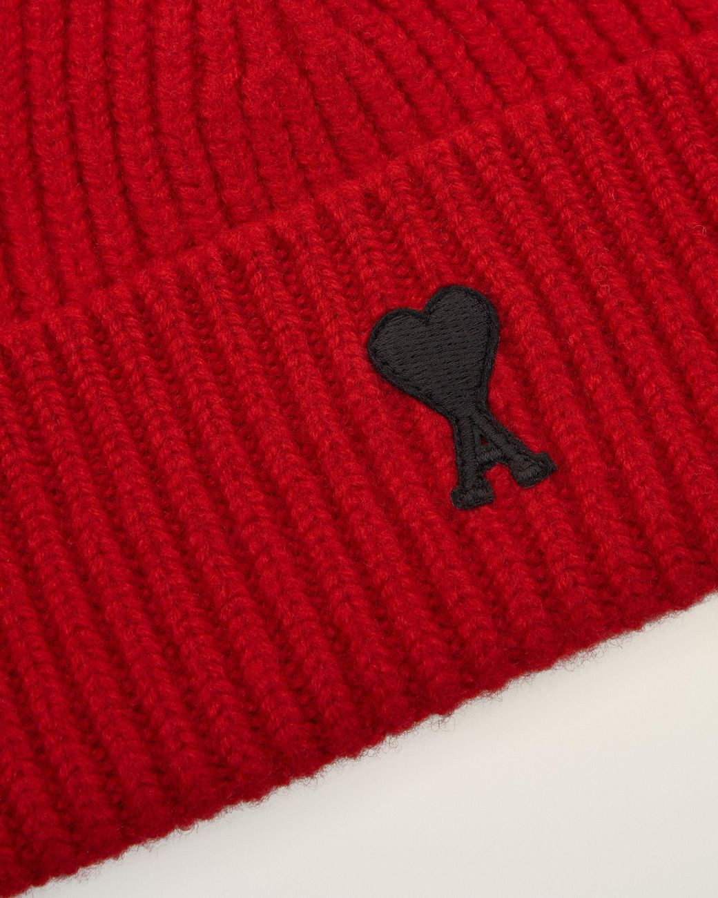 AMI Red Wool Beanie With Ami De Coeur