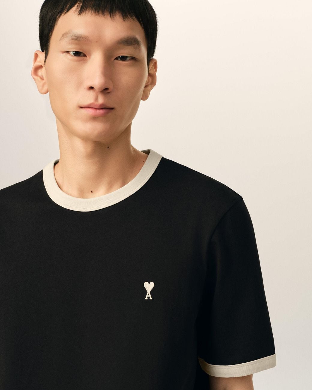 AMI Black Contrasted Cotton T-Shirt With Ami De Coeur for men