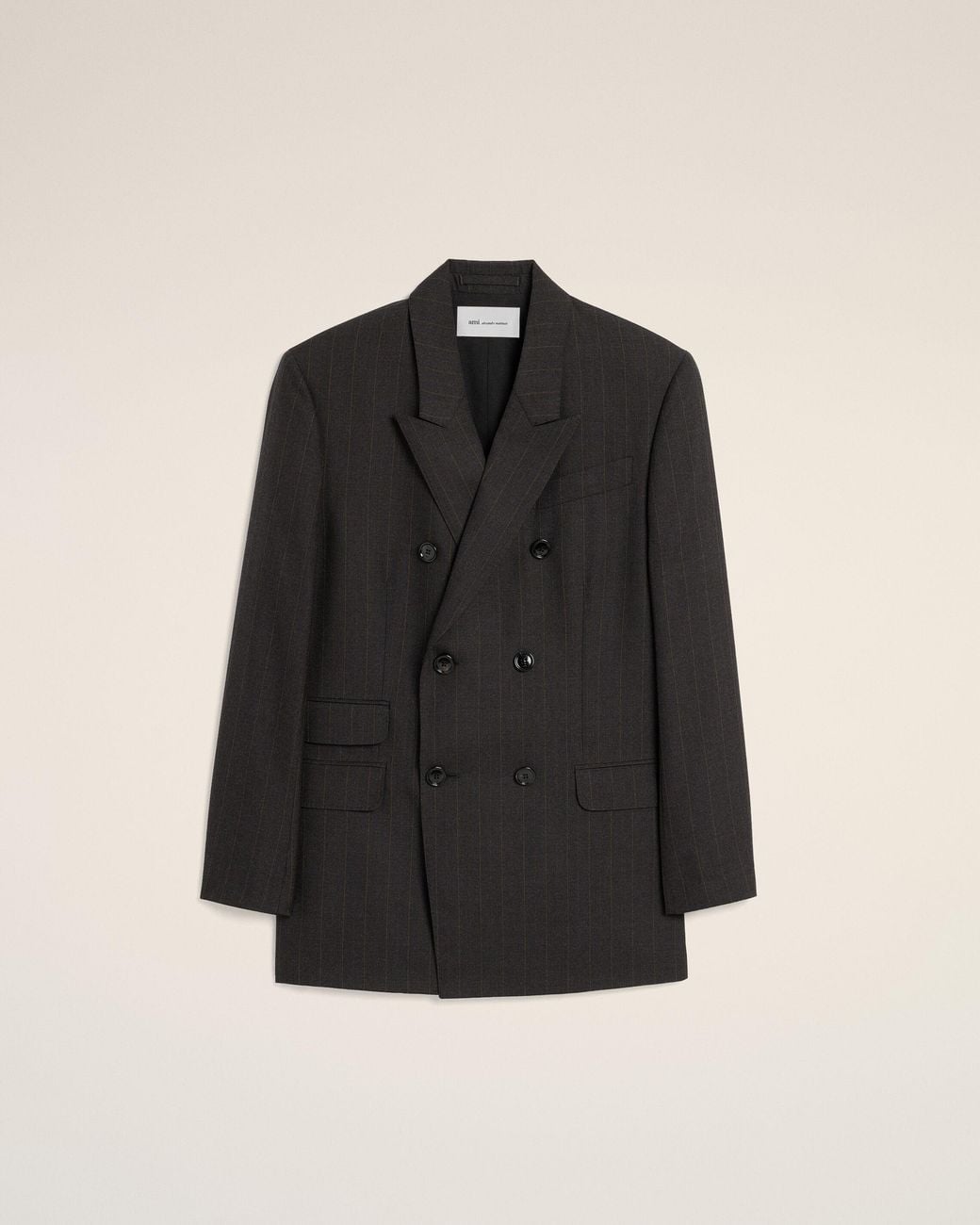 AMI Black Double Breasted Striped Wool Blazer for men