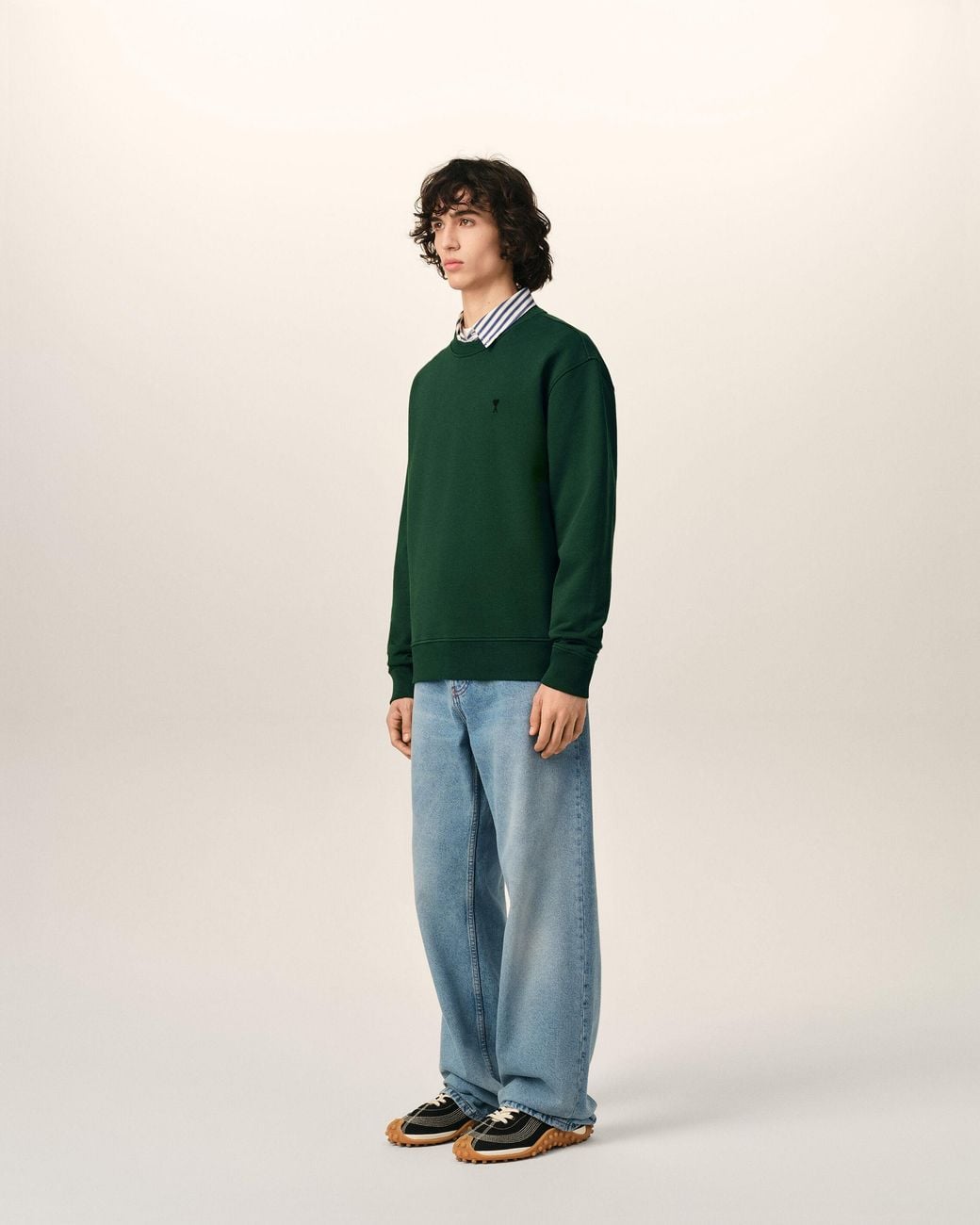 AMI Green Cotton Sweatshirt With Ami De Coeur for men