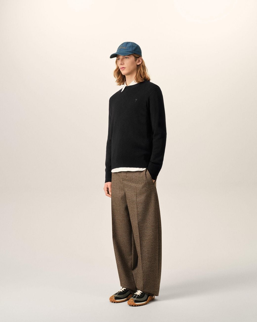 AMI Black Crewneck Wool Sweater With Ami De Coeur for men