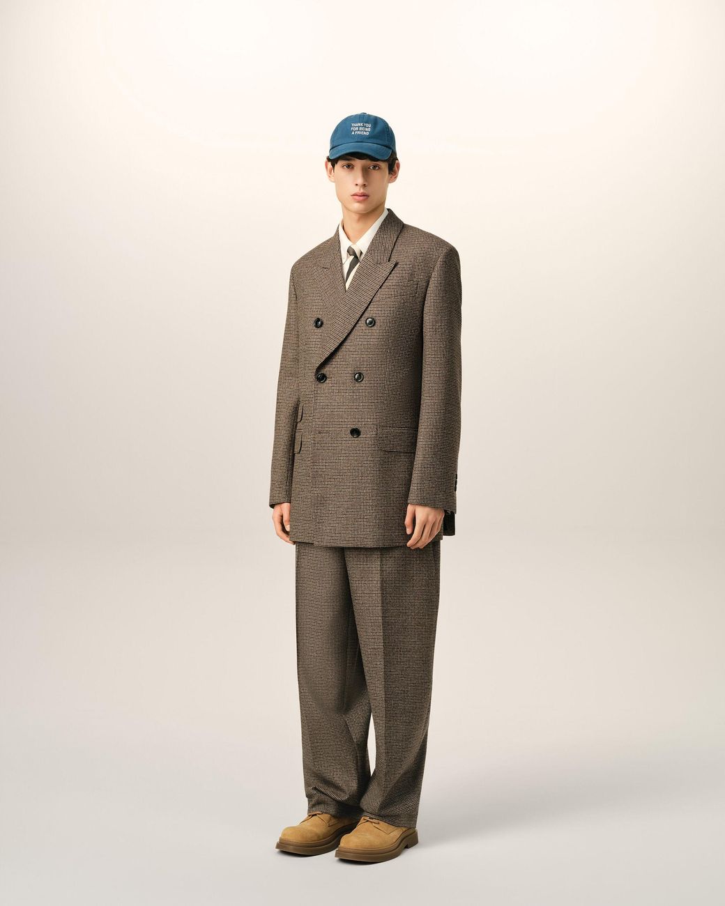 AMI Brown Double Breasted Houndstooth Wool Blazer for men