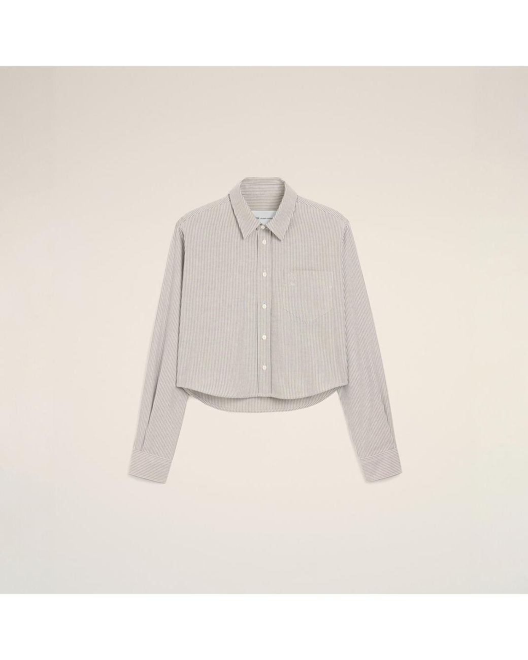 AMI Natural Cropped Striped Cotton Shirt With Embossed Ami De Coeur