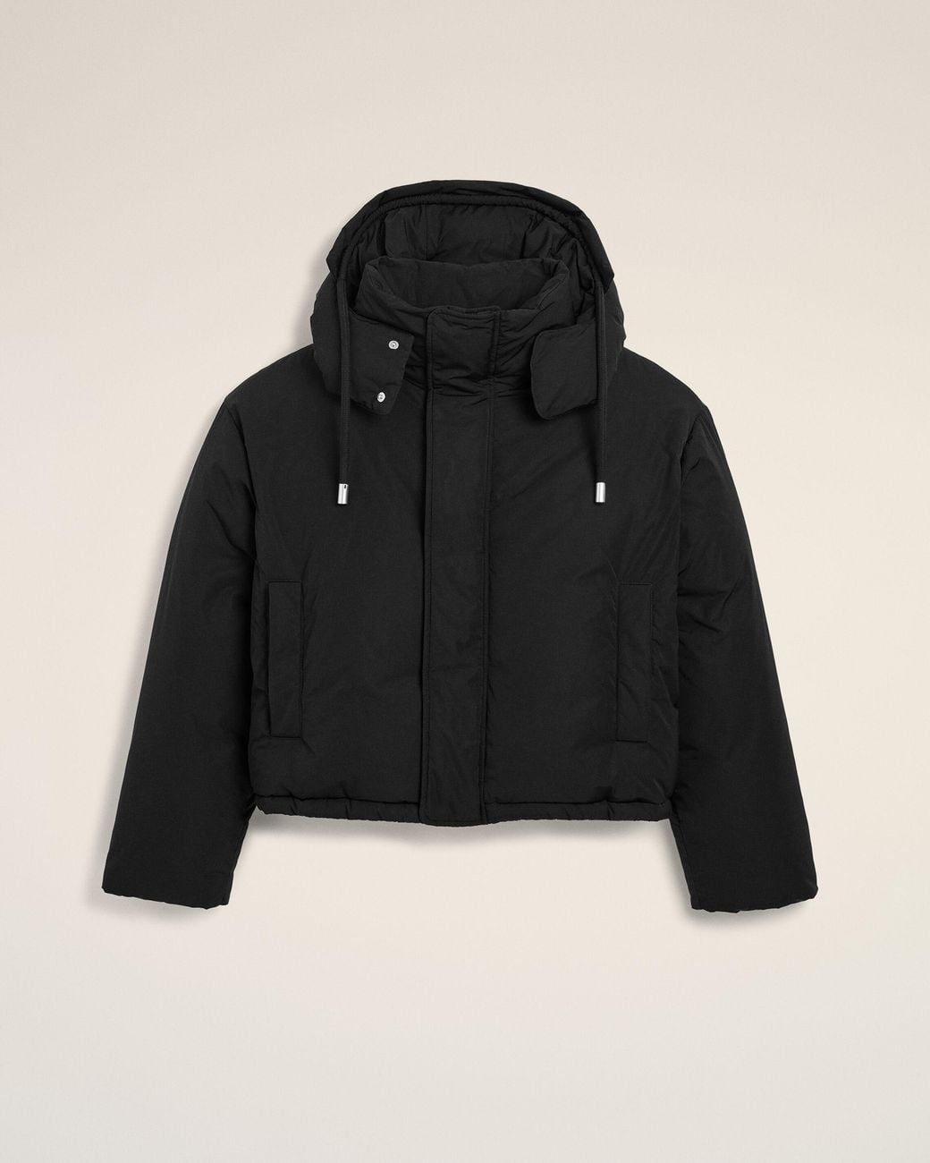 AMI Black Hooded Nylon And Cotton Down Jacket With Ami De Coeur for men