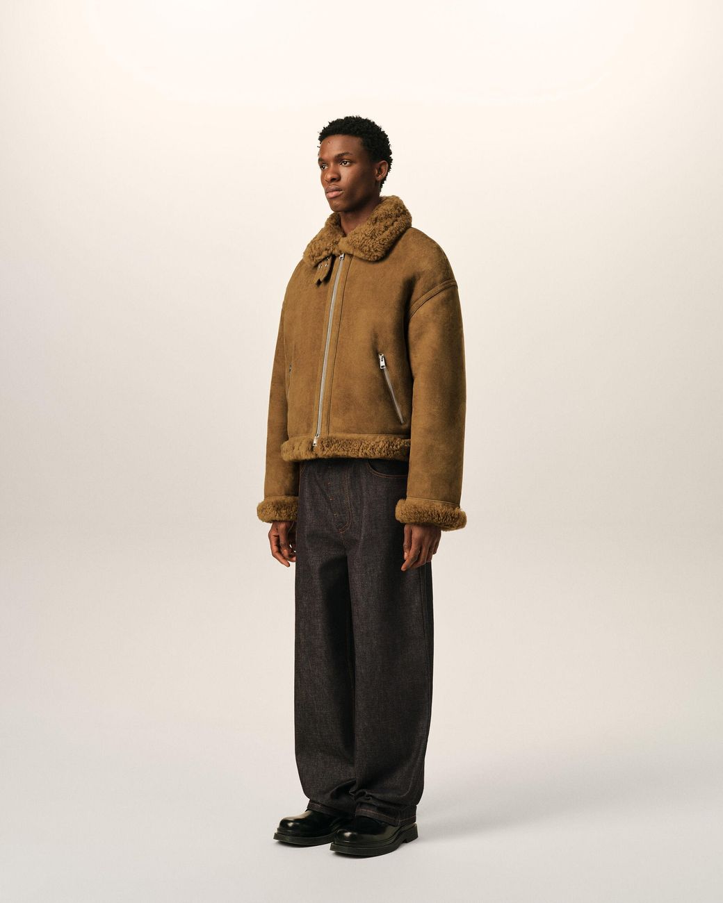 AMI Natural Sheep Shearling Aviator Jacket for men