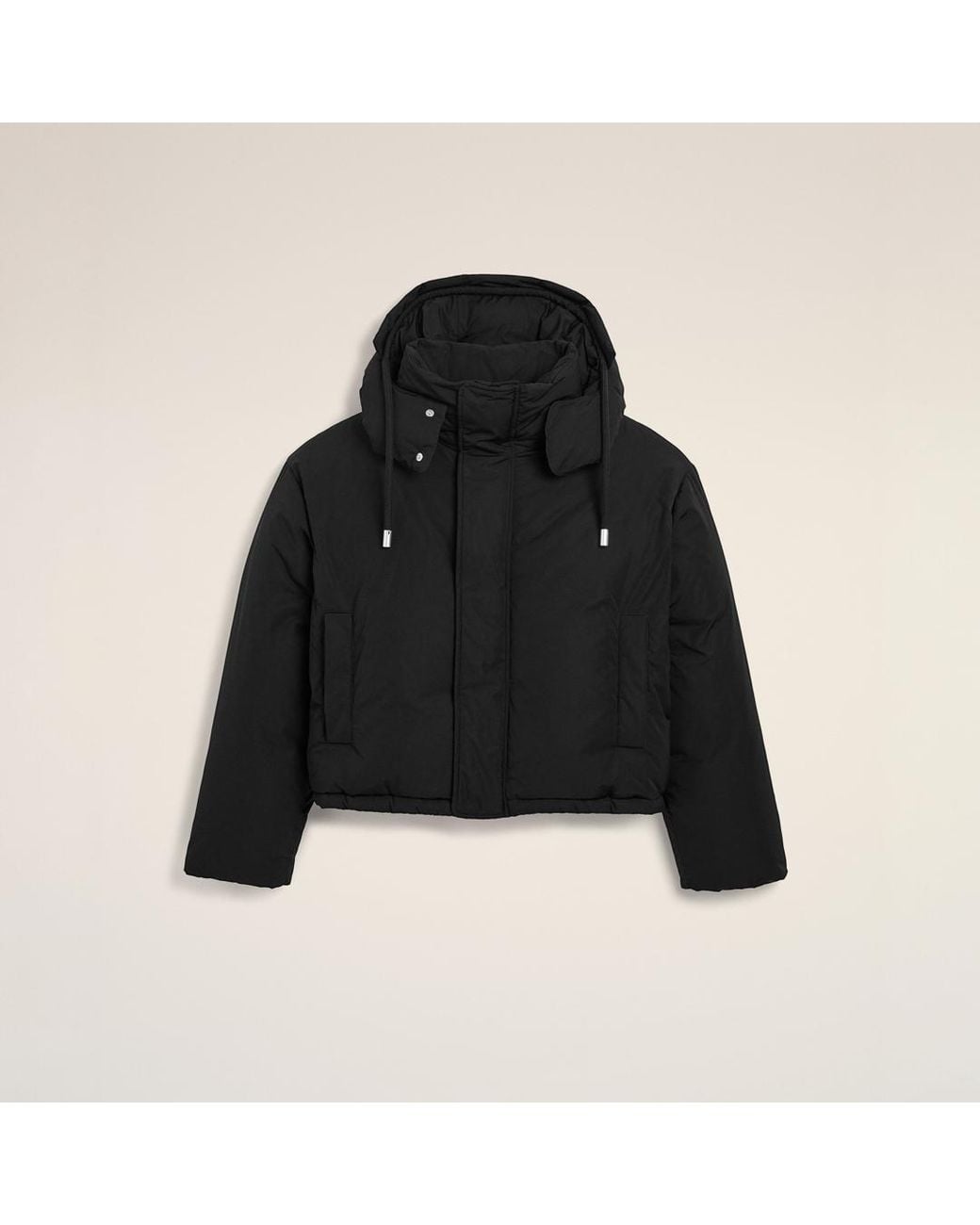 AMI Black Hooded Nylon And Cotton Down Jacket With Ami De Coeur for men