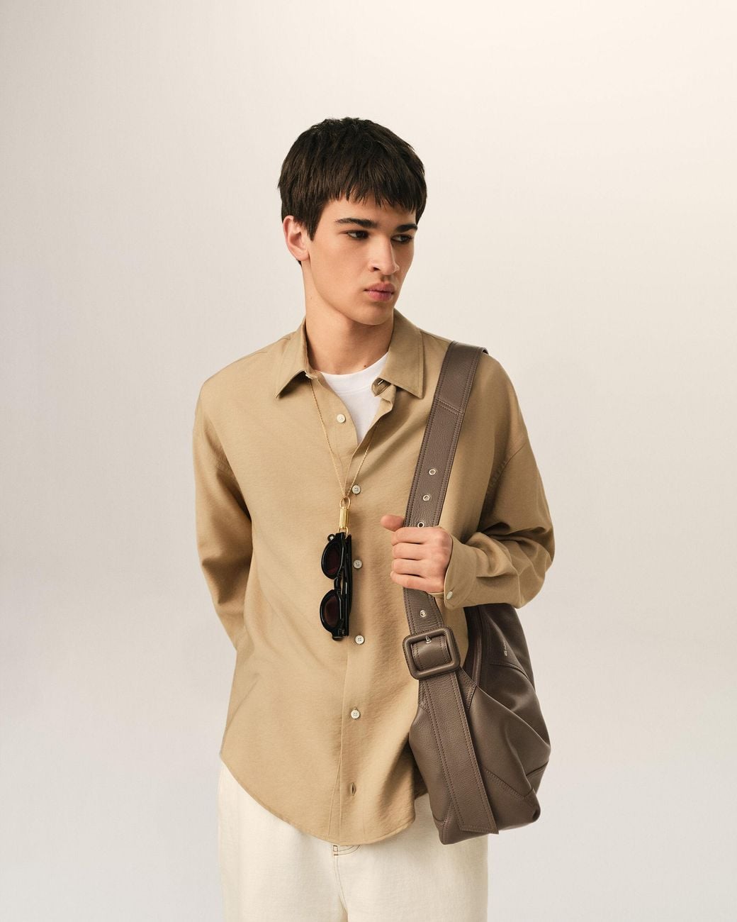 AMI Natural Small Taurillon Leather Etienne Crossbody Bag