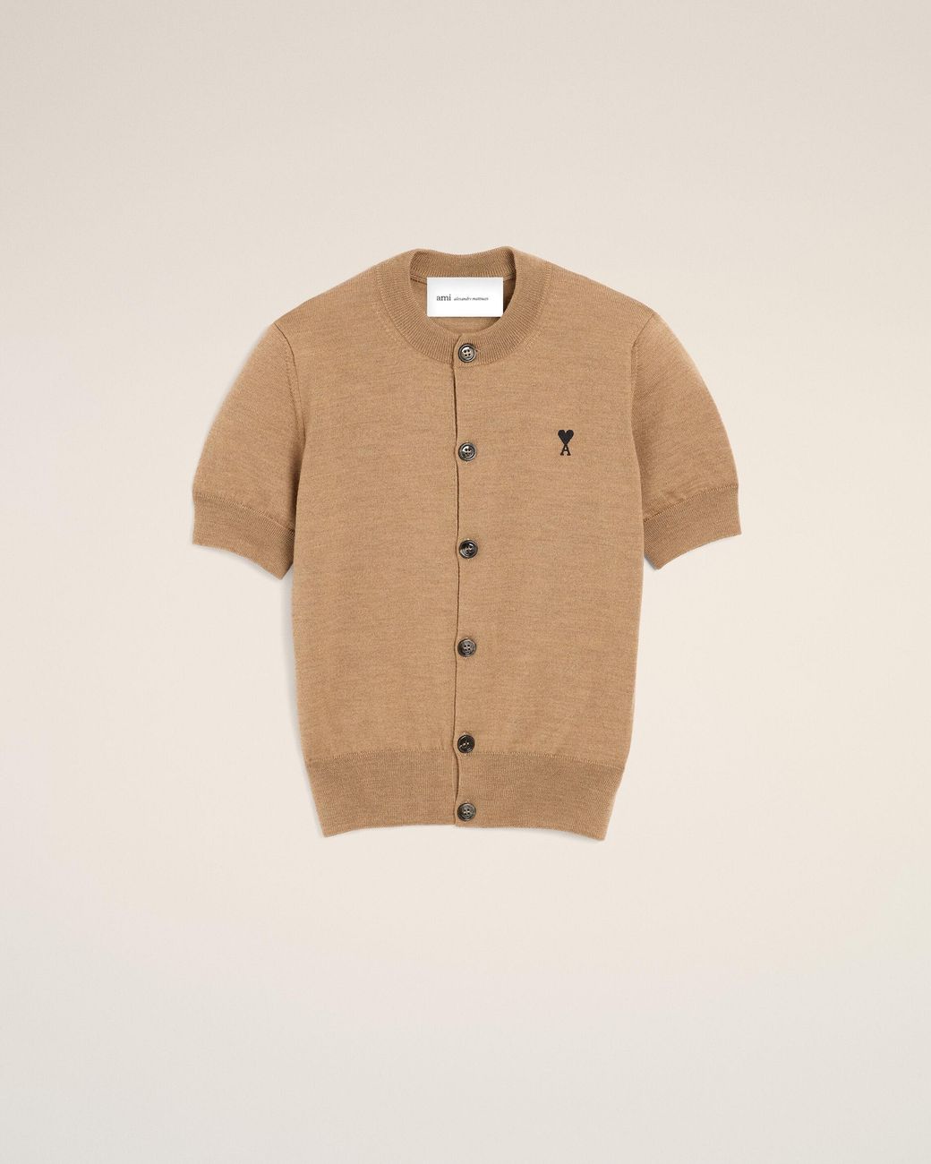 AMI Natural Wool Short-Sleeve Cardigan With Ami De Coeur