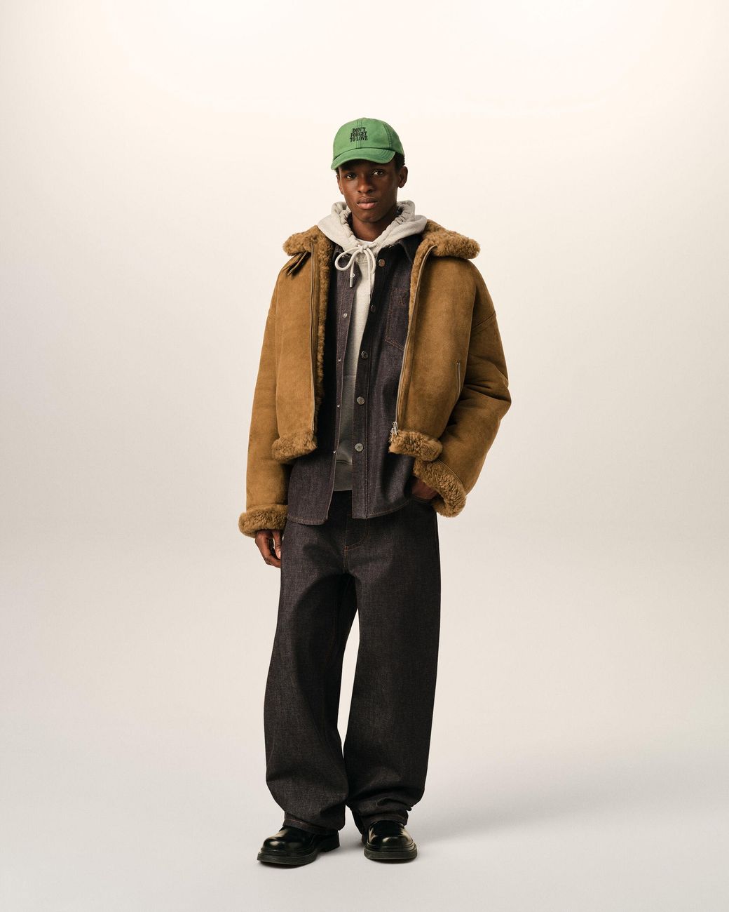 AMI Natural Sheep Shearling Aviator Jacket for men