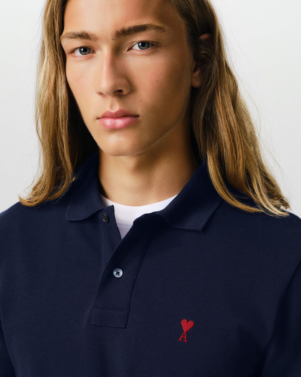 AMI Blue Cotton Polo With Ami De Coeur