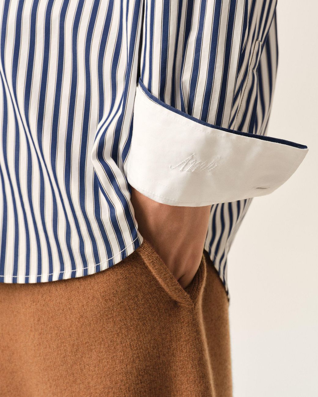 AMI Blue Large Striped Cotton Shirt With Removable Collar