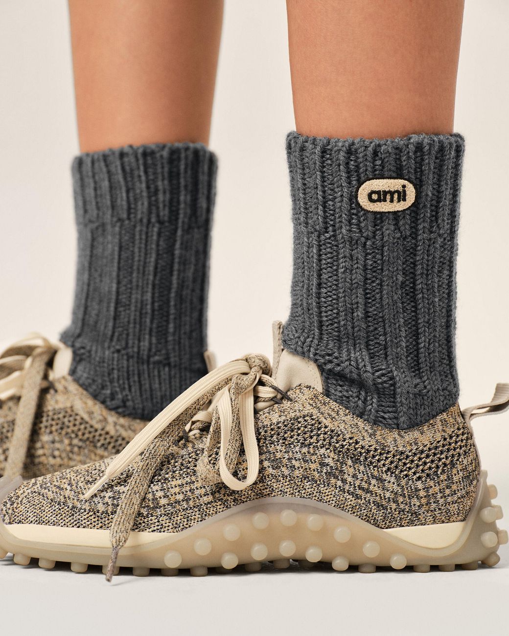 AMI Natural Wool Socks With Ami Patch