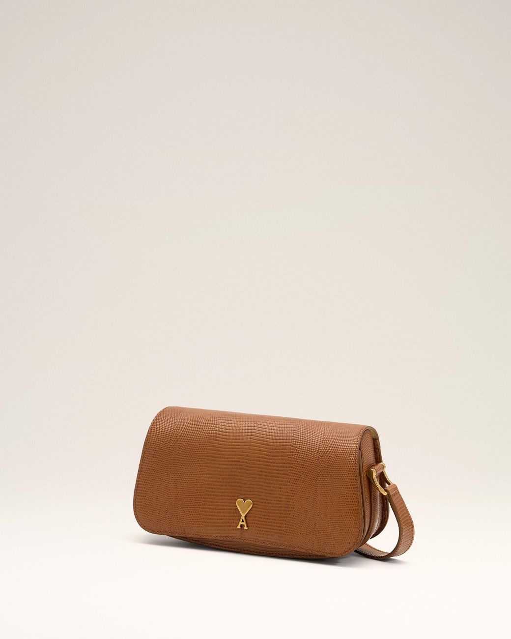 AMI Natural Lizard Embossed Cowhide Leather Paris Paris Shoulder Bag