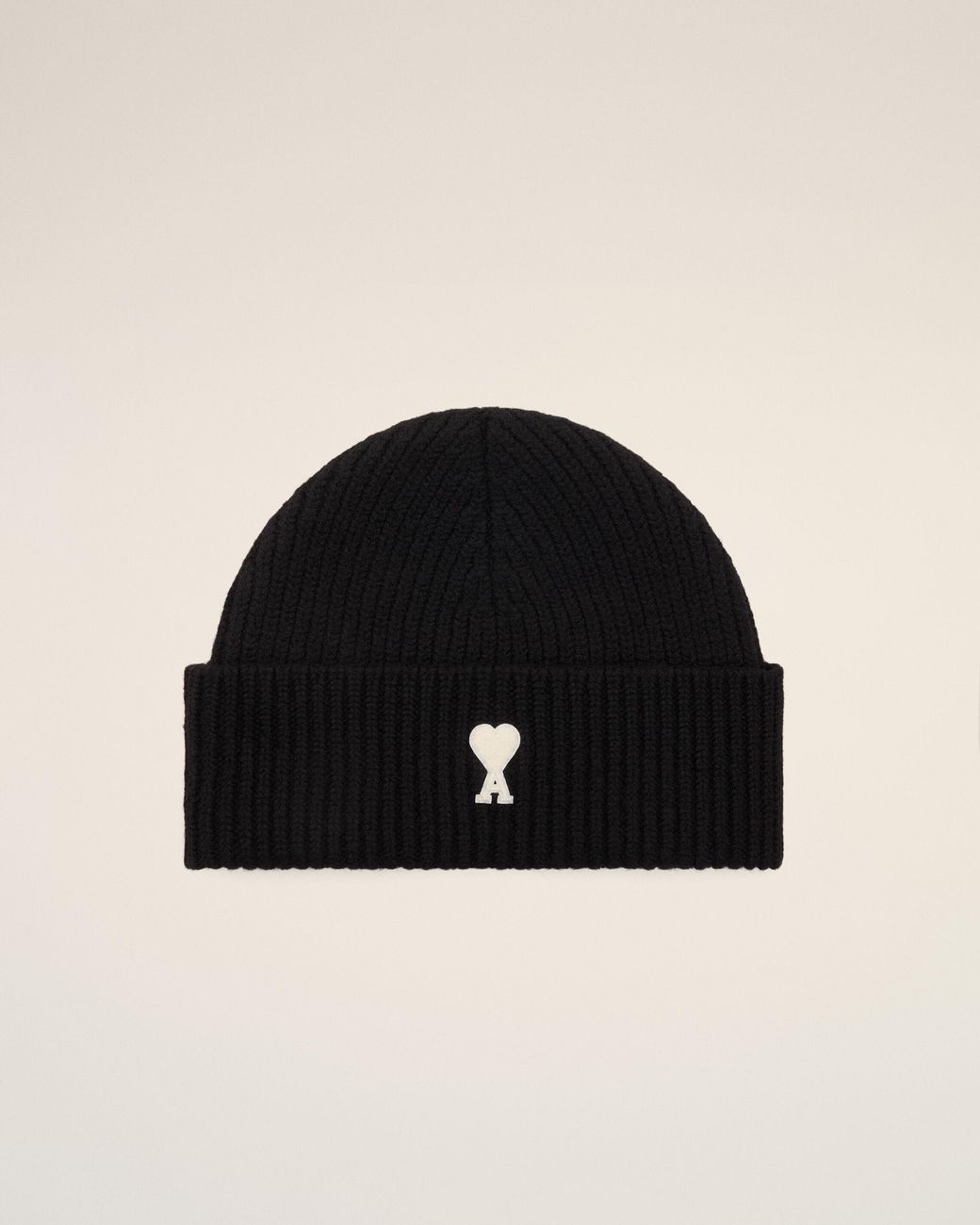 AMI Black Wool Beanie With Ami De Coeur
