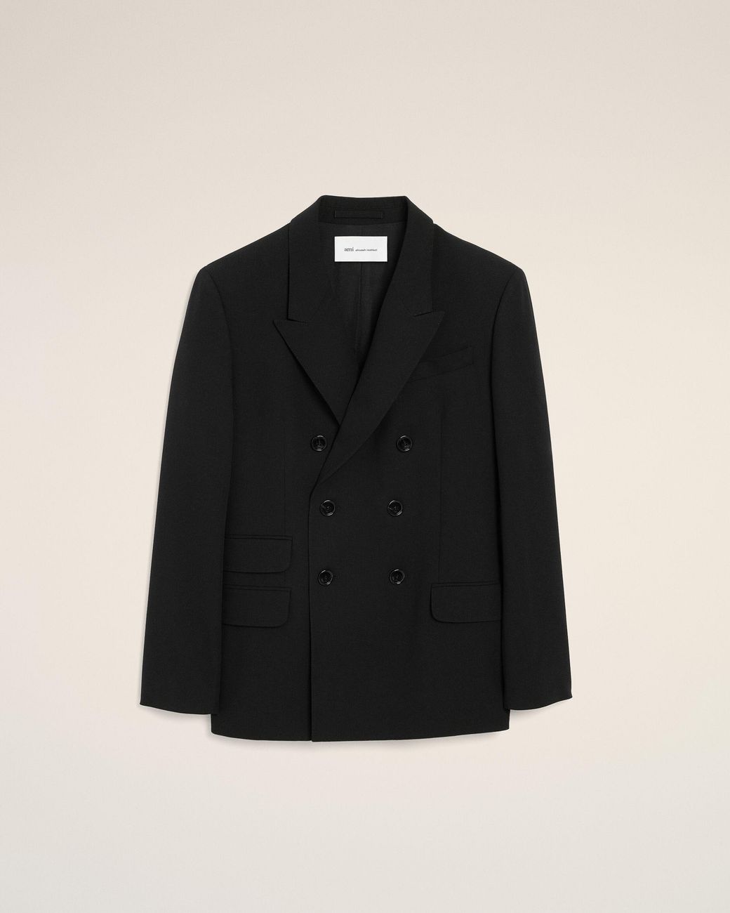 AMI Black Double Breasted Straight-Fit Wool Blazer for men