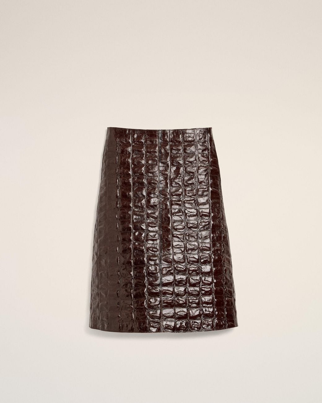 AMI Natural Burgundy Midi Cowhide Leather Skirt