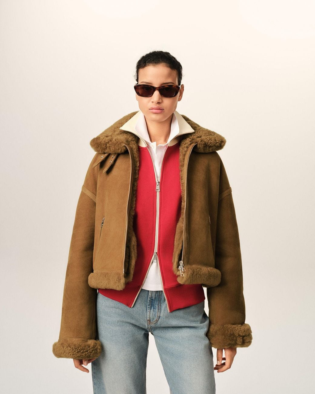 AMI Natural Sheep Shearling Aviator Jacket
