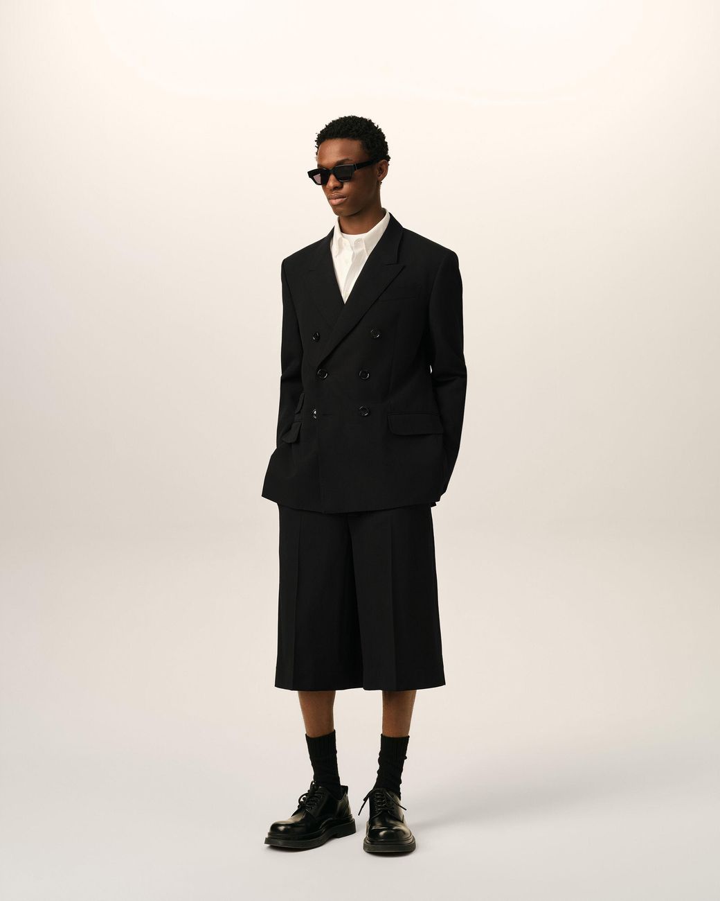AMI Black Double Breasted Straight-Fit Wool Blazer for men