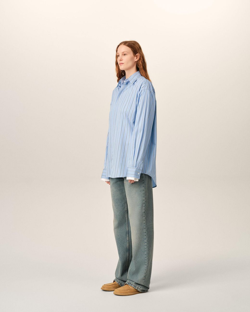 AMI Blue Large Striped Cotton Shirt With Removable Collar