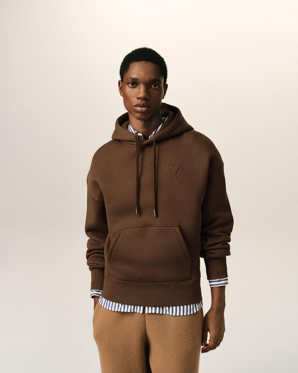 AMI Brown Cotton Hoodie With Embossed Ami De Coeur